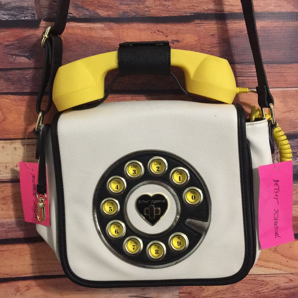 Betsy Johnson Telephone purse yellow black white